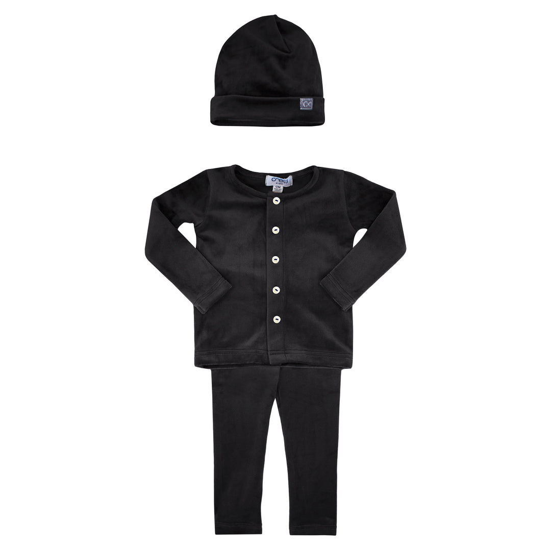 crew kids black velour button set