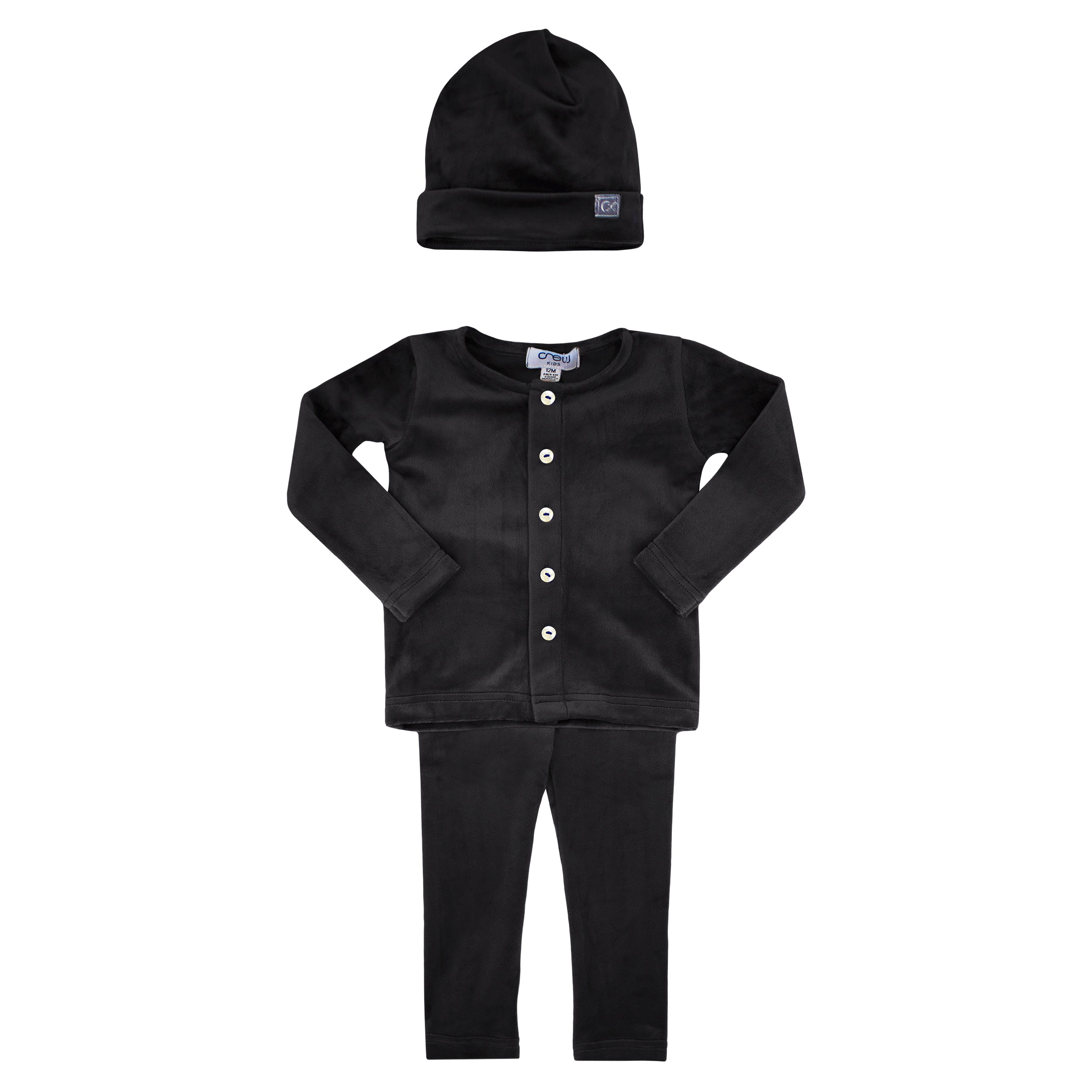crew kids black velour button set