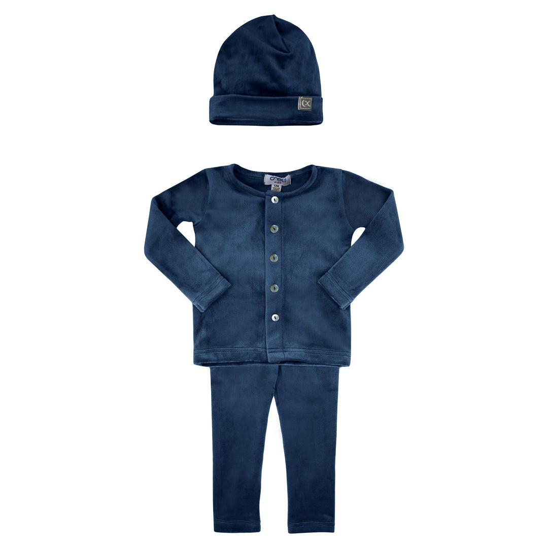 crew kids blue velour button set