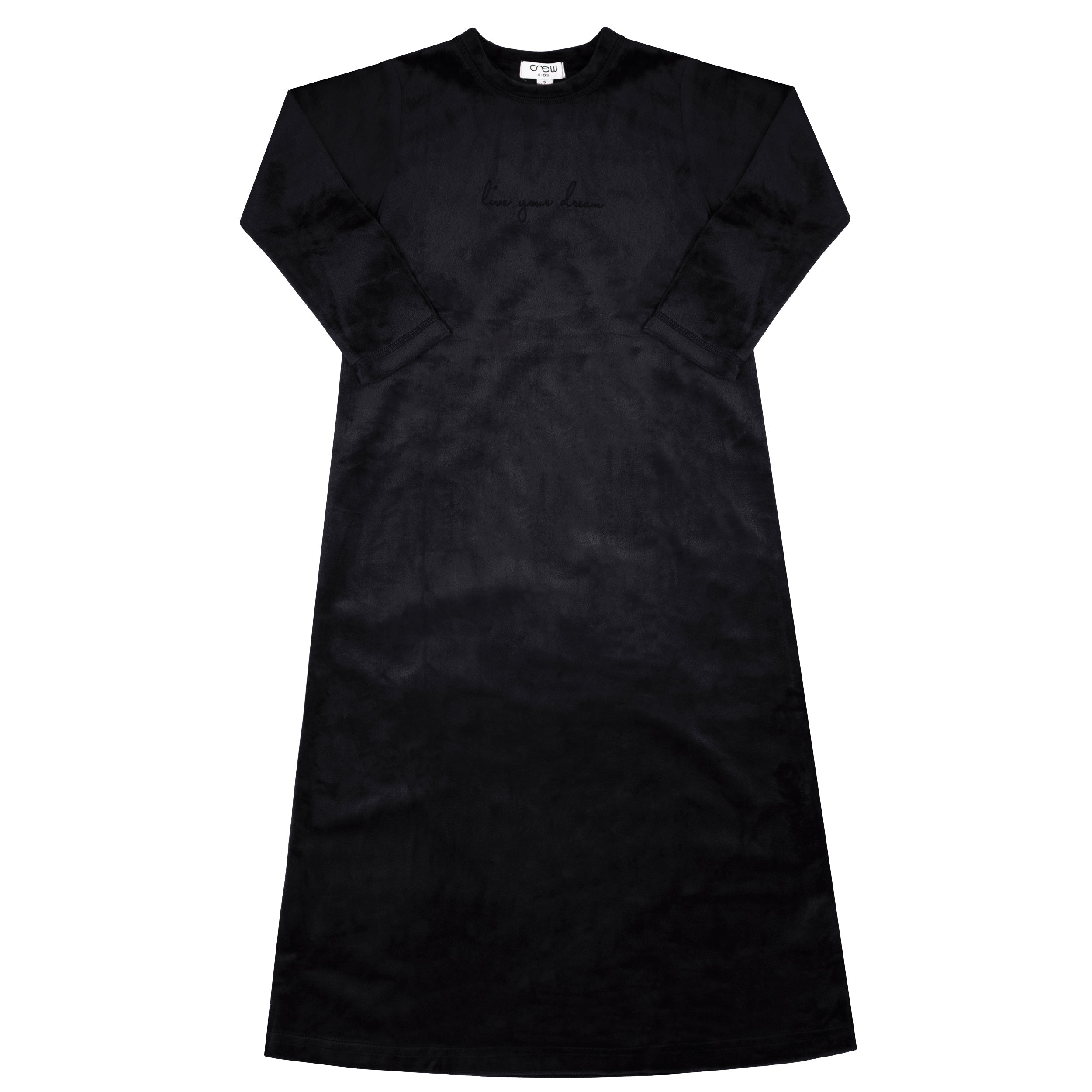 crew kids black velour script nightgown