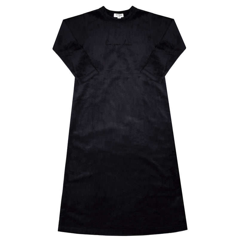 crew kids black velour script nightgown