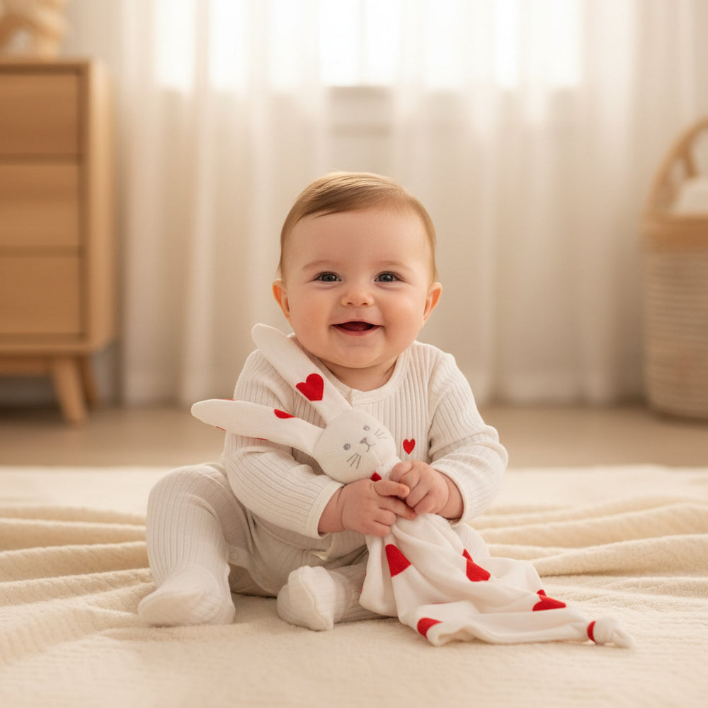 baby 2-piece set with footie, bodysuit, and doudou comfort toy