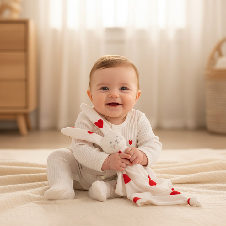 baby 2-piece set with footie, bodysuit, and doudou comfort toy