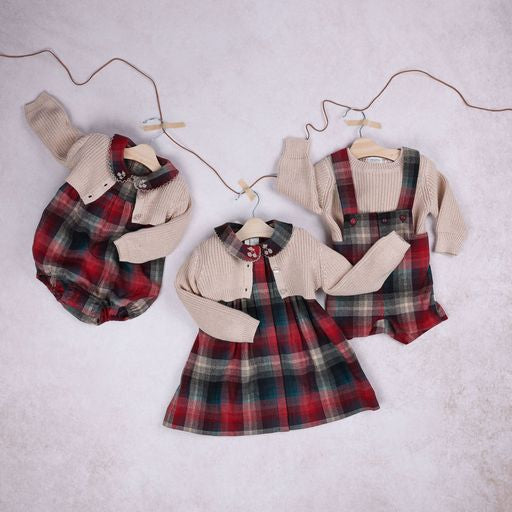 Pompomme Blue/Brick Plaid Romper