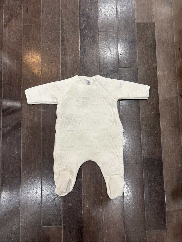 Petit Bateau Baby Side Snap Embossed Hearts Footie - Organic Cotton