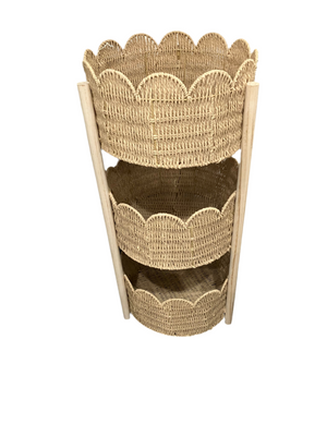 Rattan 3 Tiered Scallop Shelves