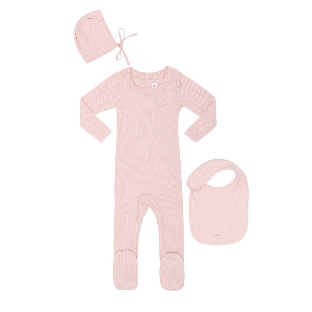 parni pink ribbed pico footie and bib gift box