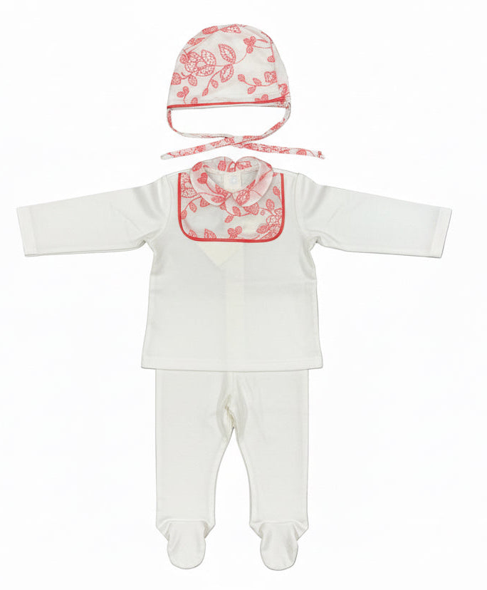 Latte Baby Embroidered Coral Insert Set + Bonnet + Blanket