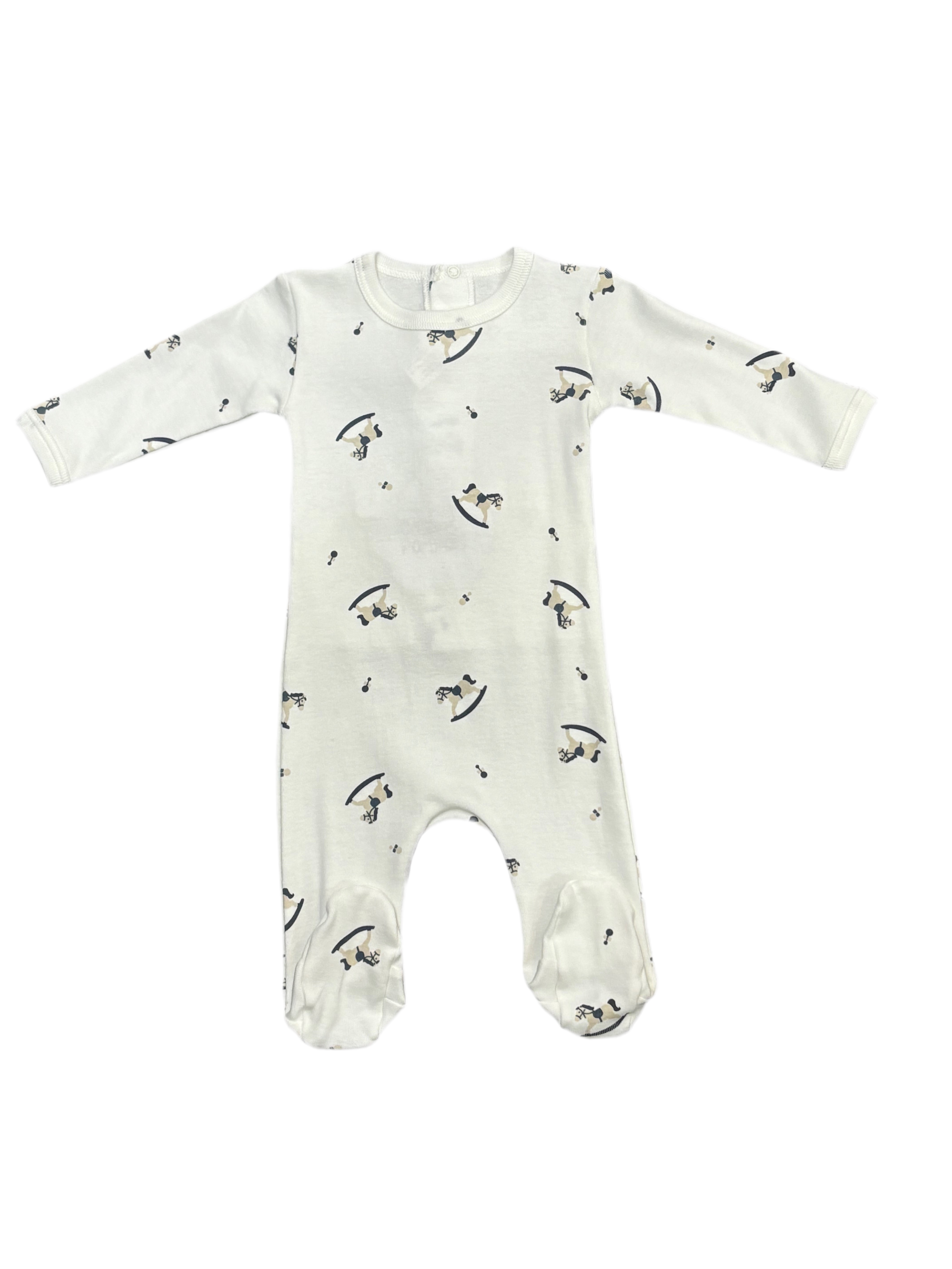 Cotton Pompom Ivory Rocking Horses Footie