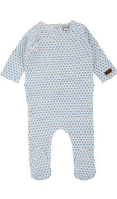 Cream Bebe Beagle Print Footie with hat White Blue