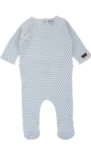 Cream Bebe Beagle Print Footie with hat White Blue