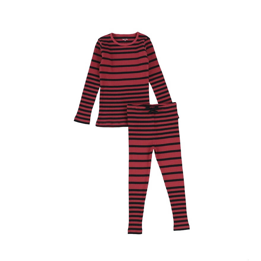 Striped Ribbed Pajamas - Redwood/Black
