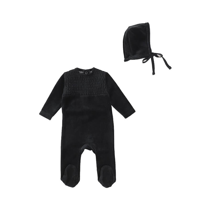 Velour Smocked Footie + Bonnet