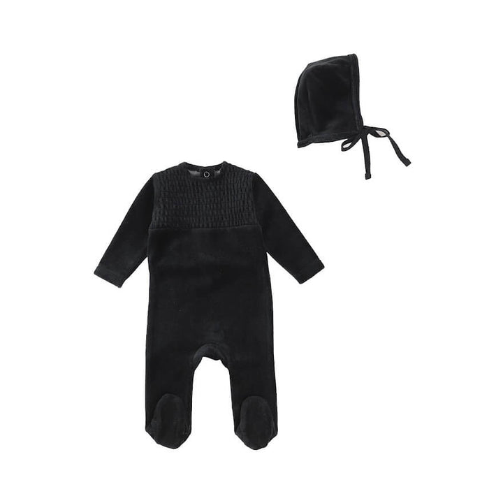 Velour Smocked Footie + Bonnet