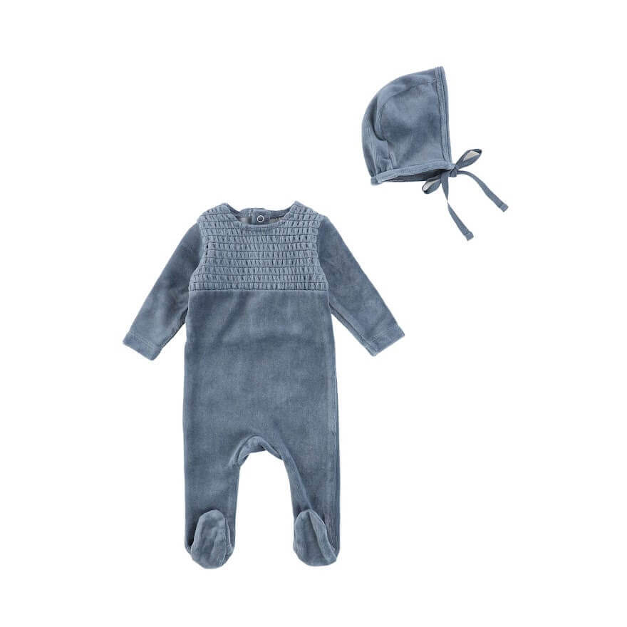 Velour Smocked Footie + Bonnet
