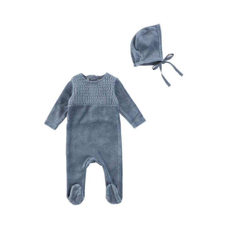 Velour Smocked Footie + Bonnet