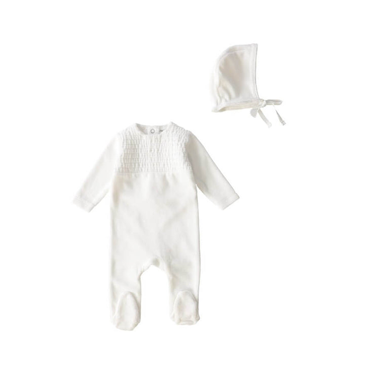 Velour Smocked Footie + Bonnet