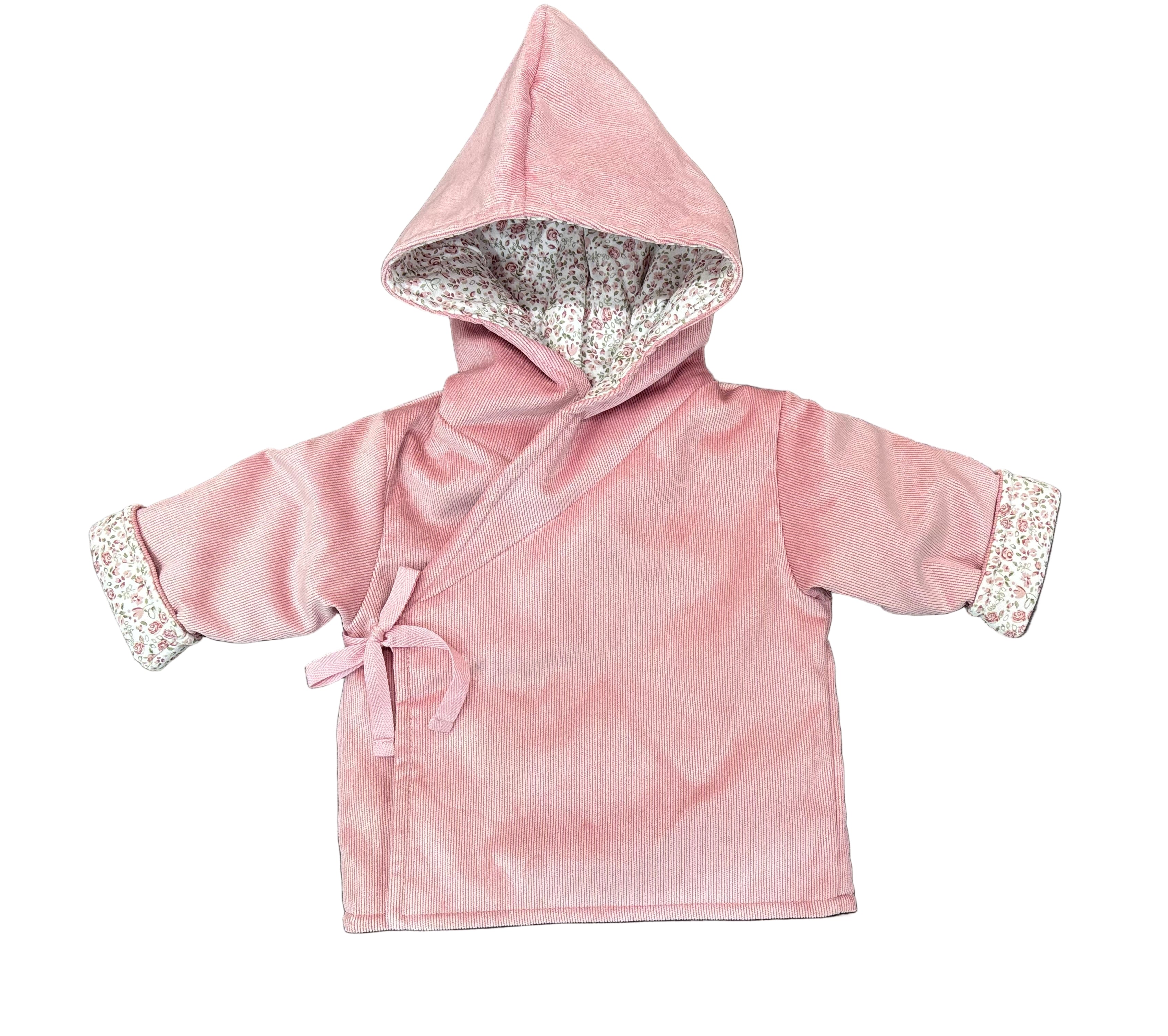 Coton Pompom Pink Burgundy Roses Cord Jacket