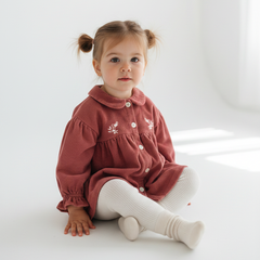 Petite Bateau – Long Sleeve Corduroy Dress with Collar | Raspberry