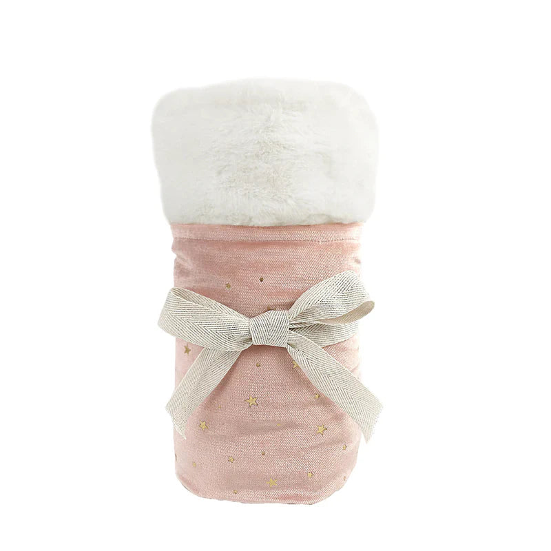 Mon Ami Celestial Velvet and Faux Fur Rose Pink Baby Blanket