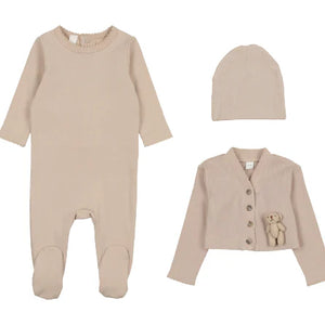 BONETTE Tan Bear Cardigan 3 Pc Set