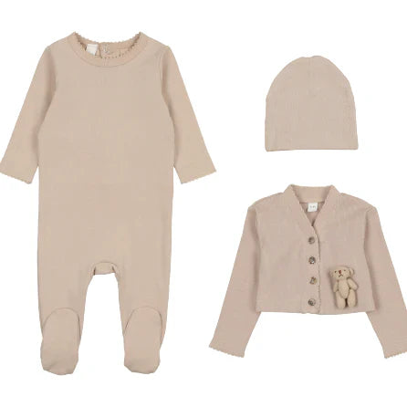 BONETTE Tan Bear Cardigan 3 Pc Set