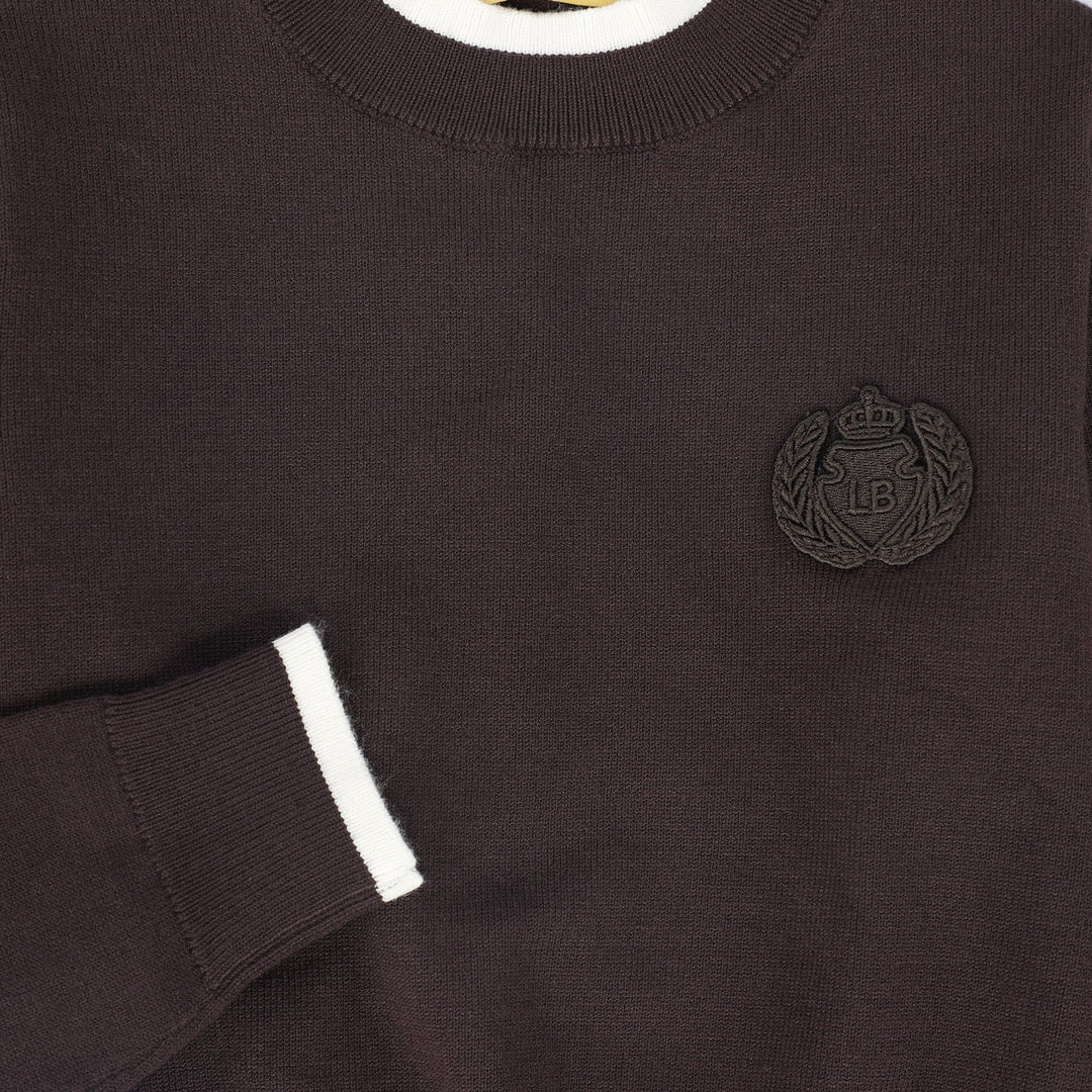 Le Bourdon Brown Trim Border Sweater