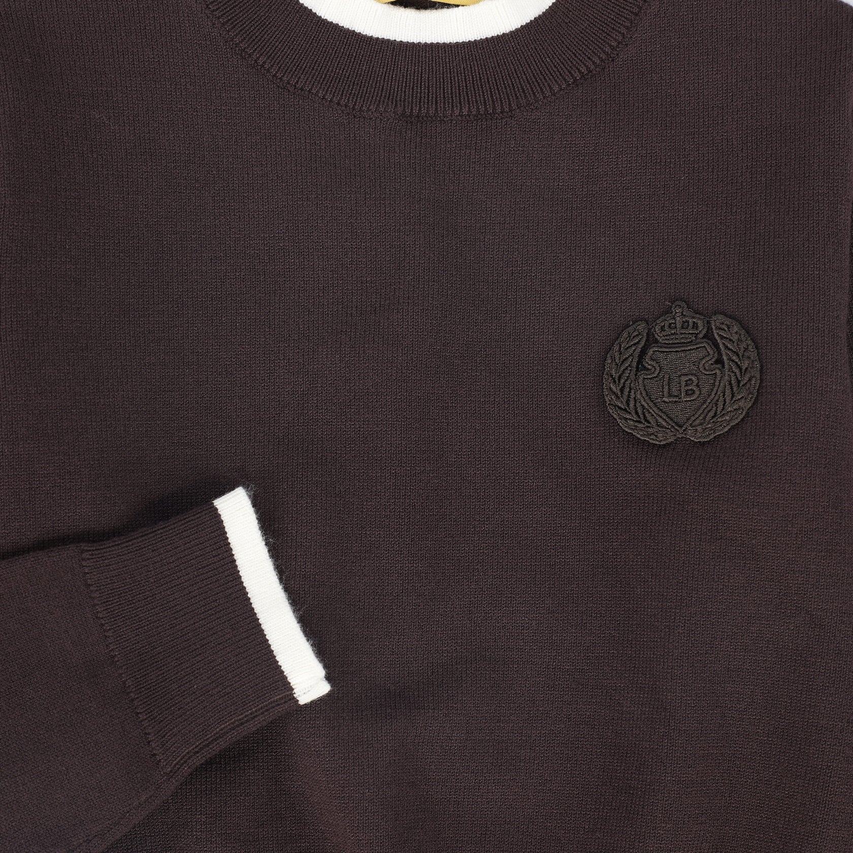 Le Bourdon Brown Trim Border Sweater