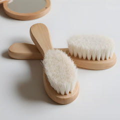 Newborn Baby Hair Brush - Wooden Handle & Gentle Goat Bristles