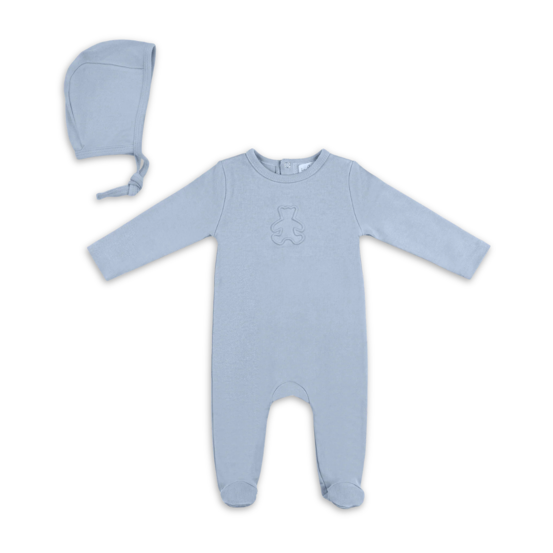 Bebe Bella Baby Modal Embossed Bear Layette Blue Soft Modal Baby Outfit Bear Embossed Design