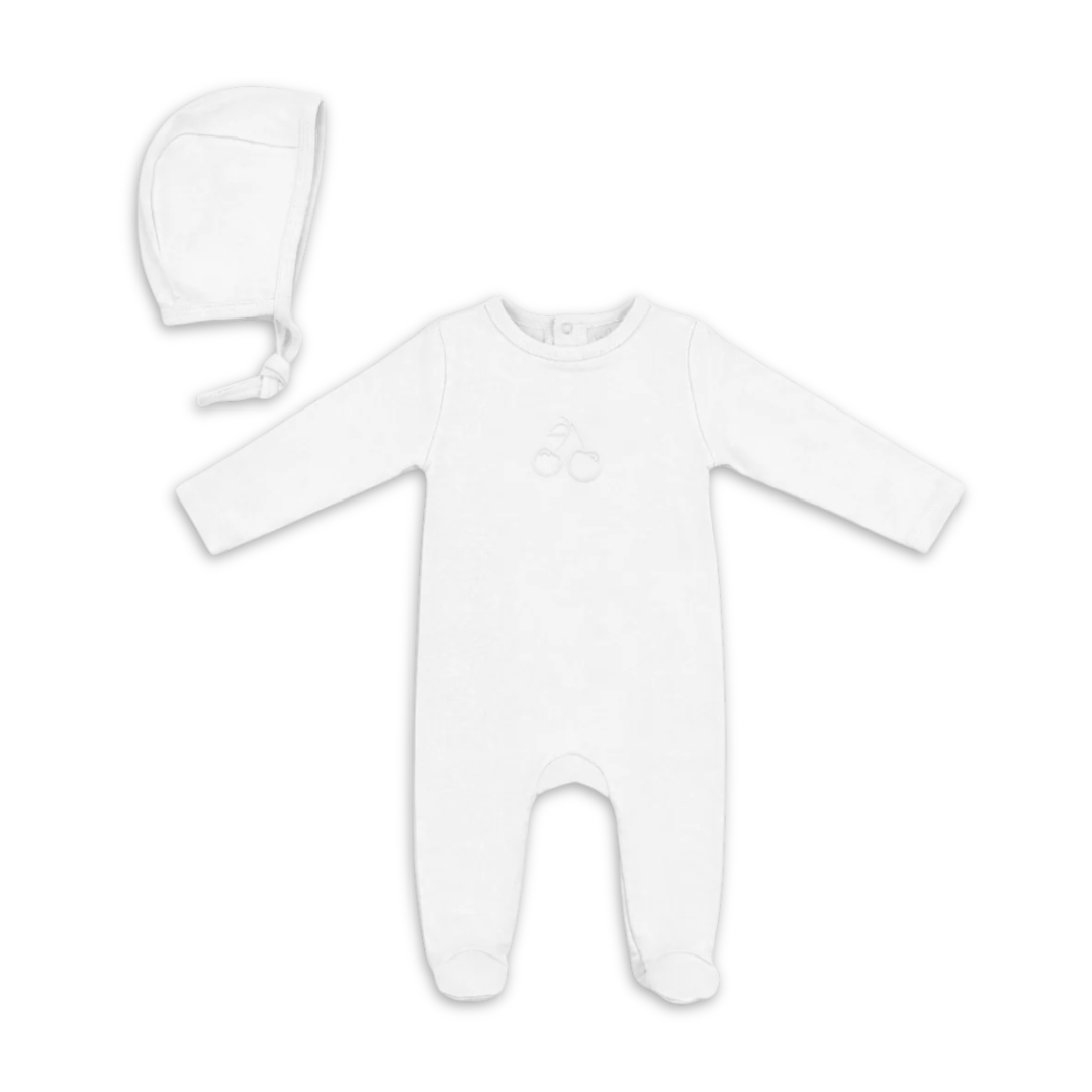 Bebe Bella Baby Modal Embossed Cherry Layette White Soft Modal Baby Outfit Cherry Embossed Design