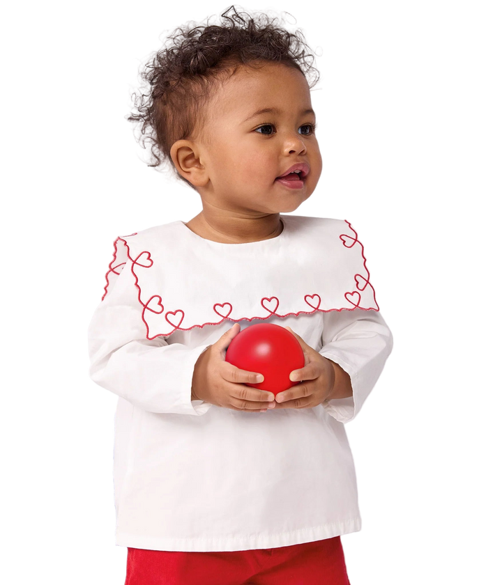 Baby Girls Blouse with Heart Embroidery Detail by Petit Bateau