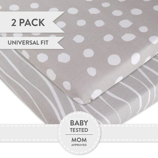 Ely's & Co Grey Abstract Stripes | Dots 2 Pack Bassinet Sheets