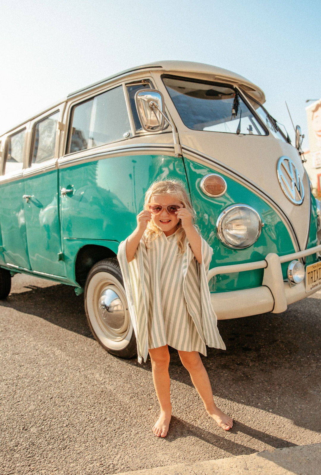 Re Sorte Sage Waffle Pinstripe Poncho