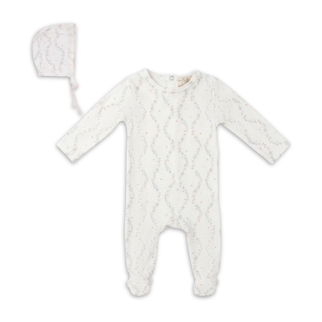 Bebe Bella Baby Cotton Spandex Girls Vine Layette Ivory Soft Stretch Baby Outfit Vine Print Design
