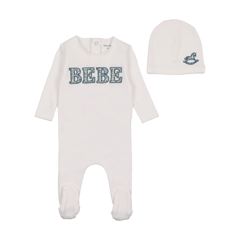 Bee & Dee White Boys Bebe Ditsy Footie + Beanie