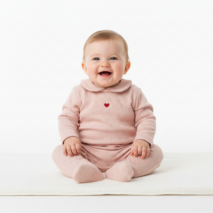 Bebe Organic Blush Red Heart Pointelle Footie and Bonnet Set