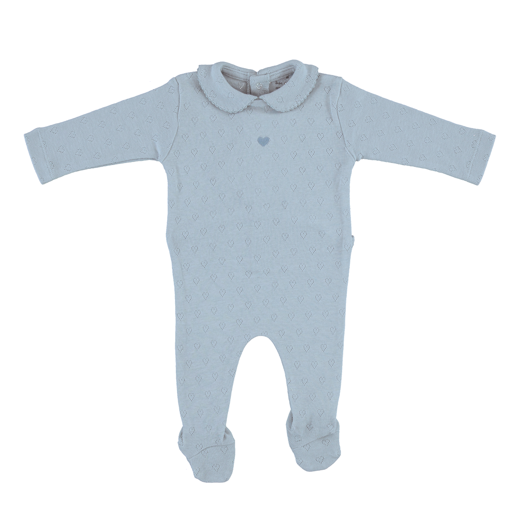 Bebe Organic Sea Blue Heart Pointelle Footie