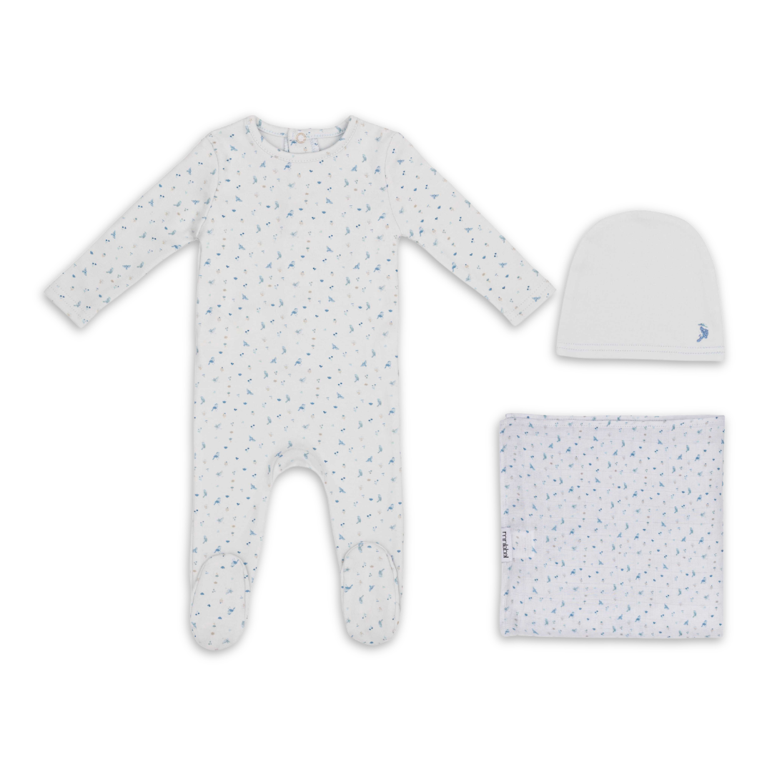 Mini Label Bird Over Print Gift Set Boys Soft Cotton Baby Outfit Bird Print Design