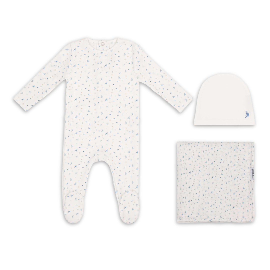 Mini Label Bird Over Print Gift Set Boys Soft Cotton Baby Outfit Bird Print Design