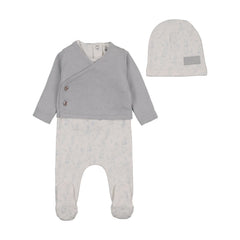 Bee and Dee Birdcage Toile Outfit Dusty Blue Soft Cotton Baby Set Birdcage Toile Print
