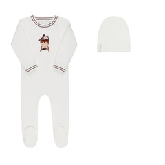 Ely’s & Co. – Girl French Terry Scottish Footie + Beanie | Ivory & Pink