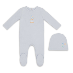 Mini Label Blue Water Print Carousel Footie and Hat Boys Soft Cotton Baby Outfit Carousel Print Design