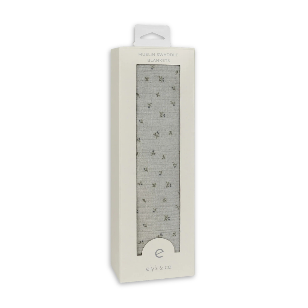 Ely's & Co Floral Embroidered Collar Collection Muslin Swaddle Soft Cotton Baby Swaddle Blanket Embroidered Floral Collar Design