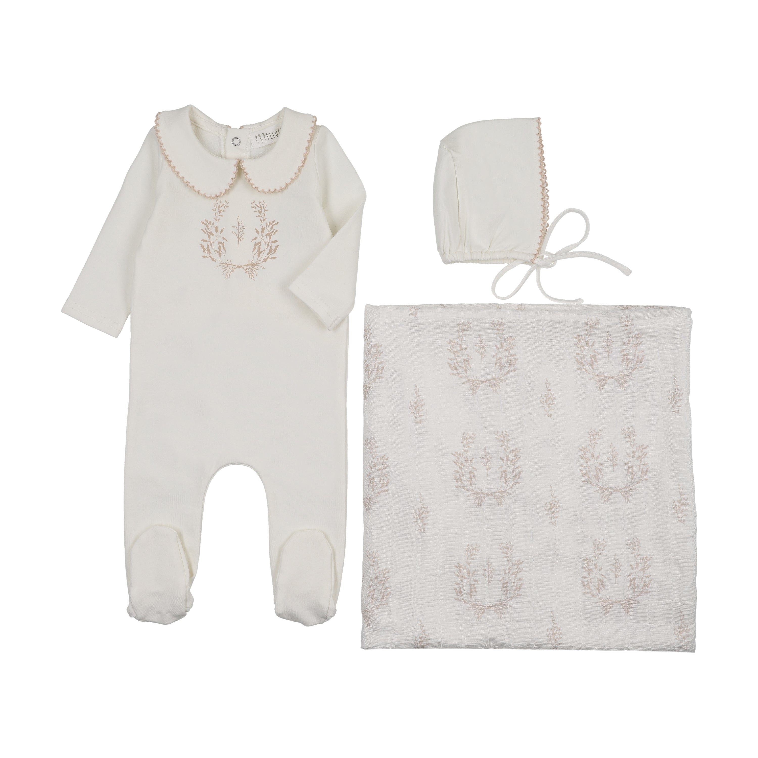 Peluche Bebe - Botanical Footie 3 Pc Set with Collar