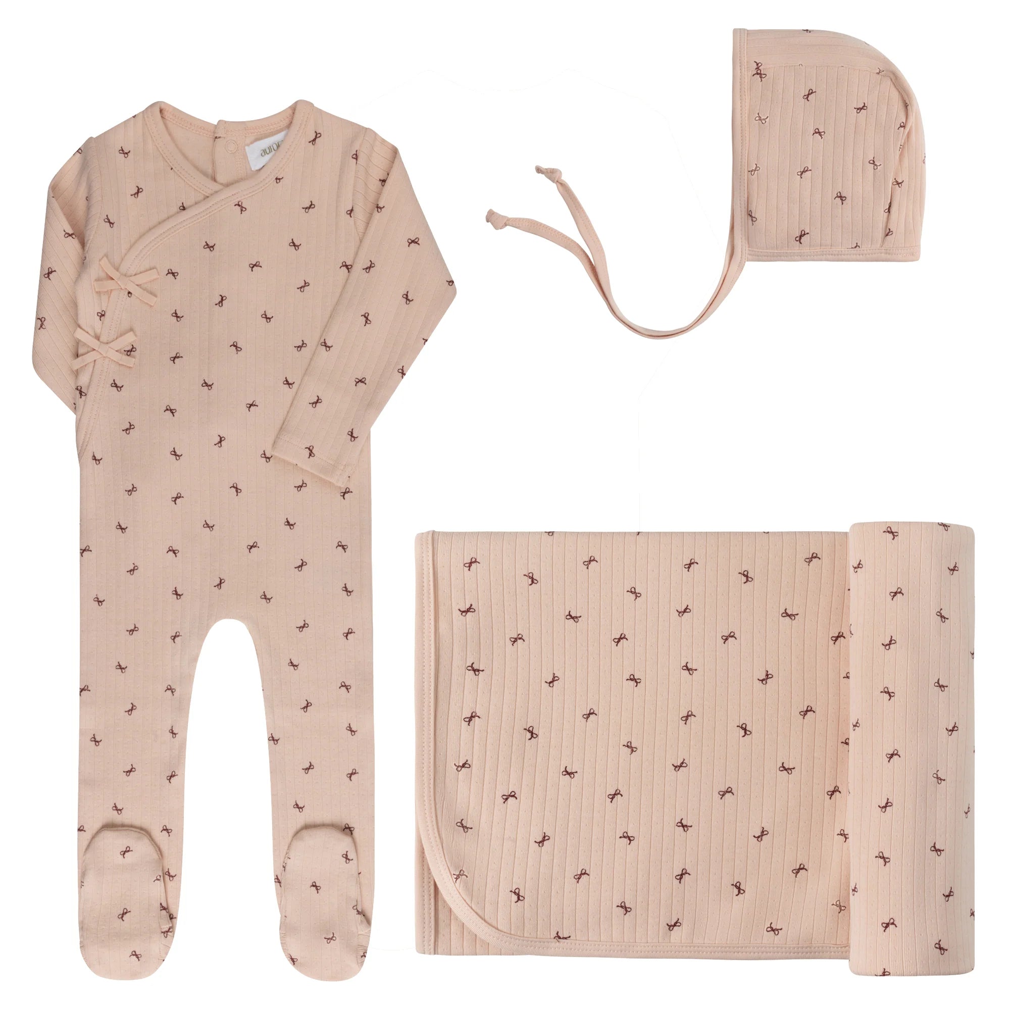 Ely's & Co Bow Pattern Collection Take Me Home Set Soft Cotton Baby Outfit Bow Print Design