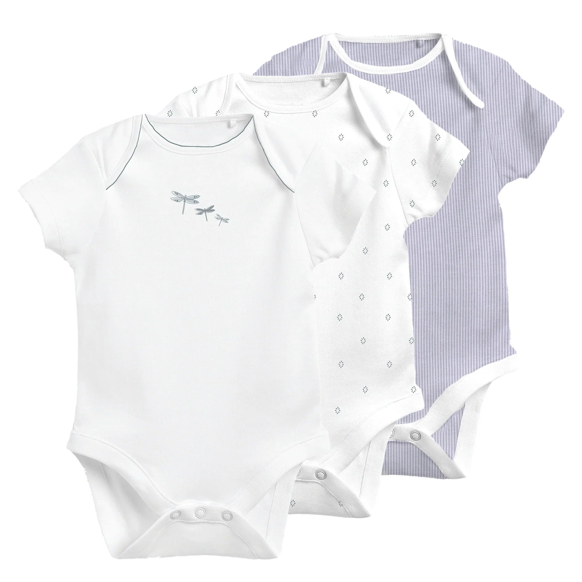 Ely's & Co 3 Pack Short Sleeves Undershirt Blue, Stripes, Dragonfly