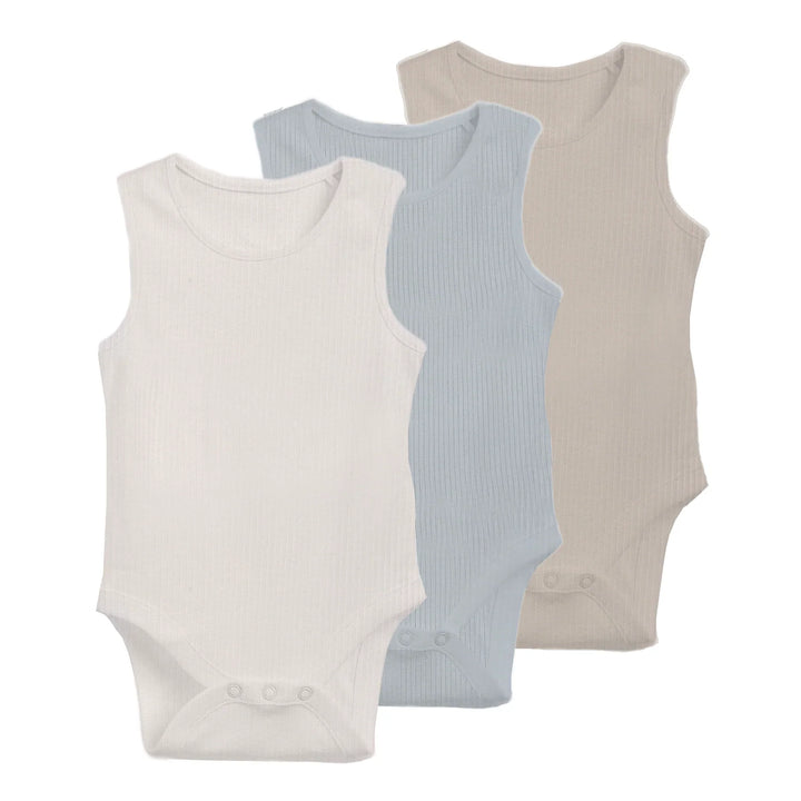 Ely's & Co 3 Pack Ribbed Tank Undershirt Blue, Tan, Ivory