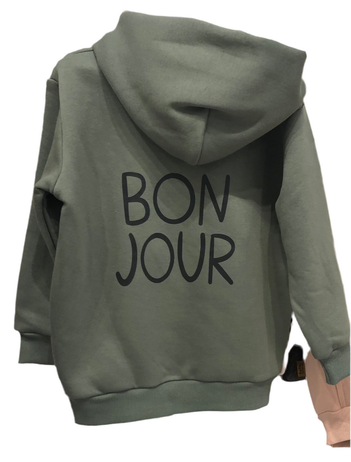 Hebe Paris Bonjour Olive Green Hoodie