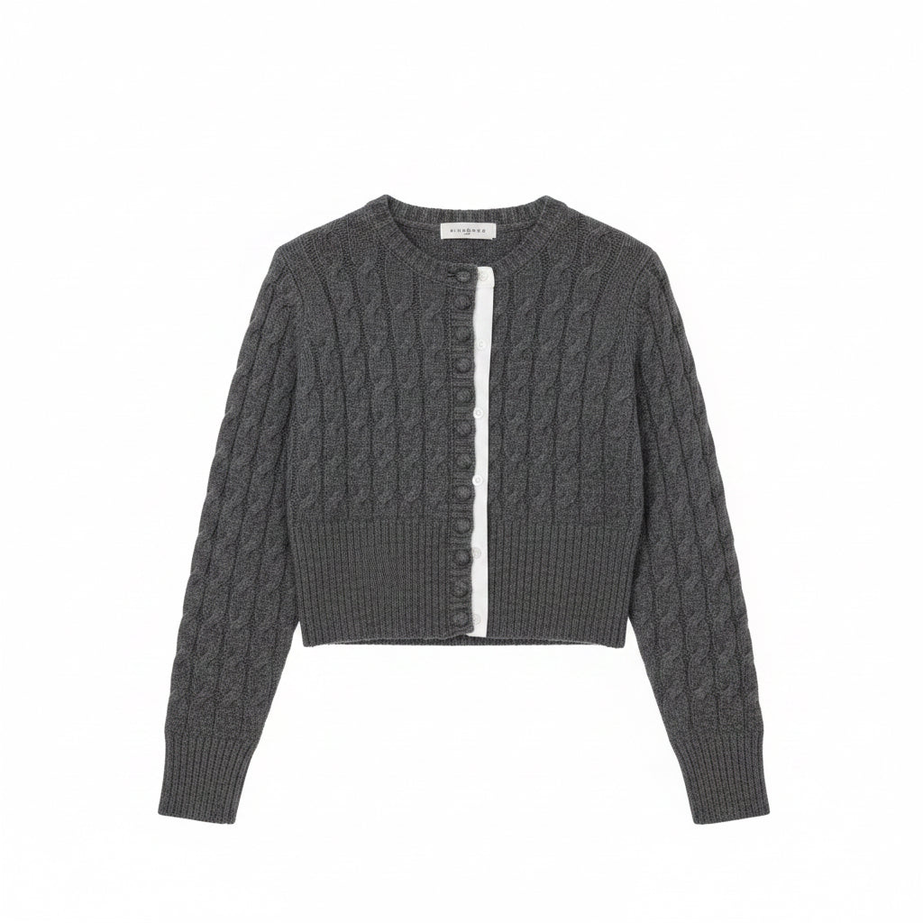John Richmond – Charcoal Grey Cable-Knit Cardigan